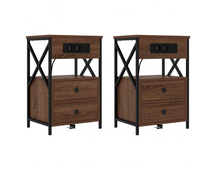 Sonata H Нощно шкафче с зарядна станция 2 pcs Кафяв дъб 40 x 31 x 60 см