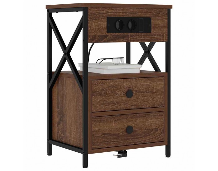 Sonata H Нощно шкафче с зарядна станция 2 pcs Кафяв дъб 40 x 31 x 60 см