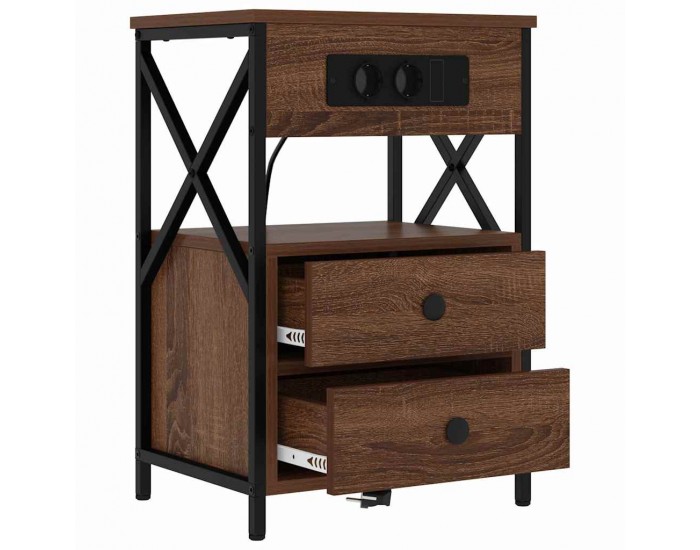Sonata H Нощно шкафче с зарядна станция 2 pcs Кафяв дъб 40 x 31 x 60 см