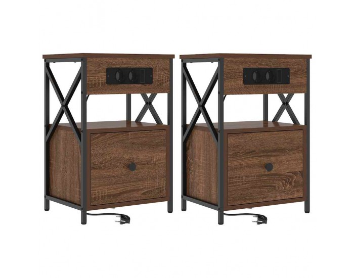 Sonata H Нощен шкаф 2 pcs Кафяв дъб 40 x 31 x 60 см Инженерно дърво