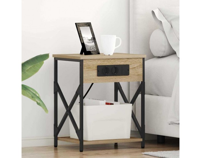 Sonata H Нощно шкафче с зарядна станция дъб сонома 41 x 31 x 51 см