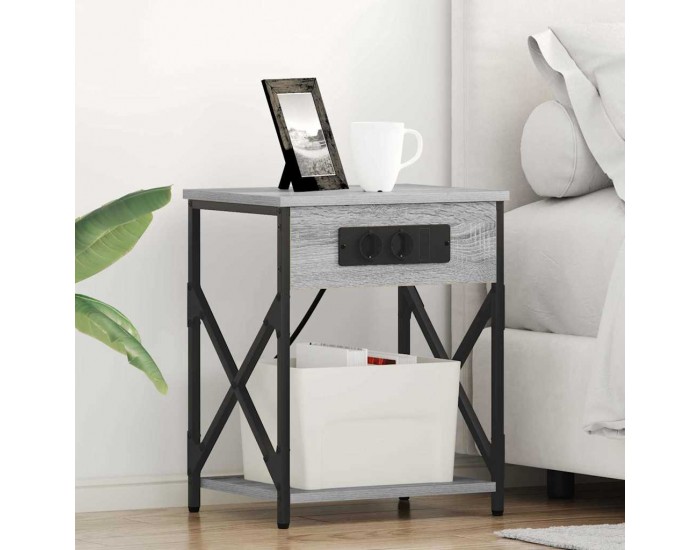 Sonata H Нощно шкафче с зарядна станция 2 pcs Сив сонома 41 x 31 x 51 см