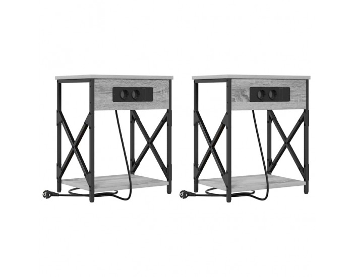 Sonata H Нощно шкафче с зарядна станция 2 pcs Сив сонома 41 x 31 x 51 см