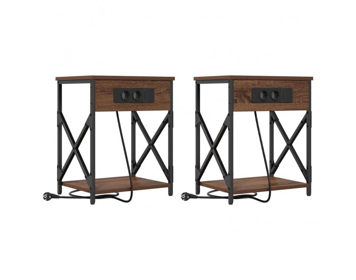 Sonata H Нощно шкафче с зарядна станция 2 pcs Кафяв дъб 41 x 31 x 51 см