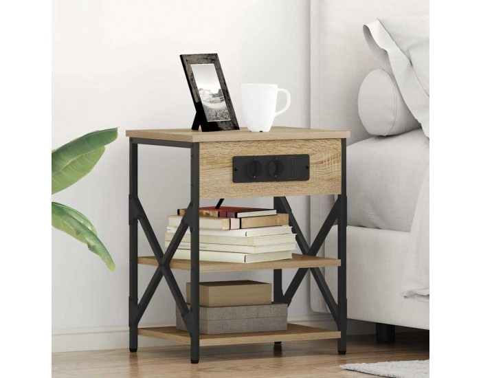 Sonata H Нощно шкафче с зарядна станция дъб сонома Инженерно дърво