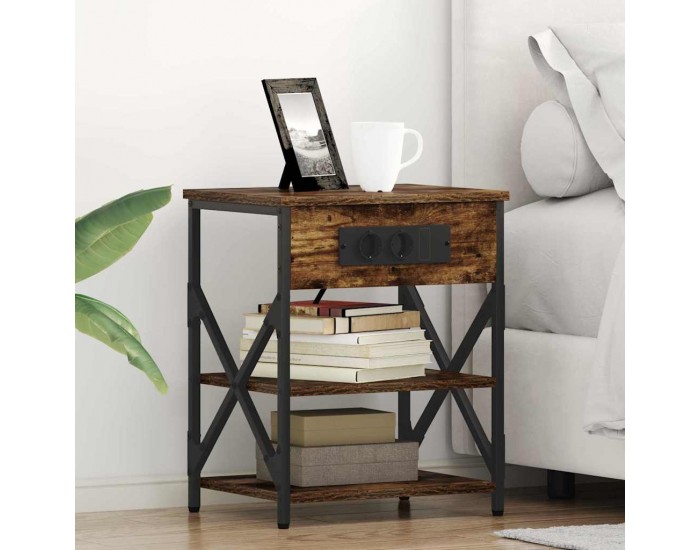 Sonata H Нощно шкафче с зарядна станция Опушен дъб Инженерно дърво