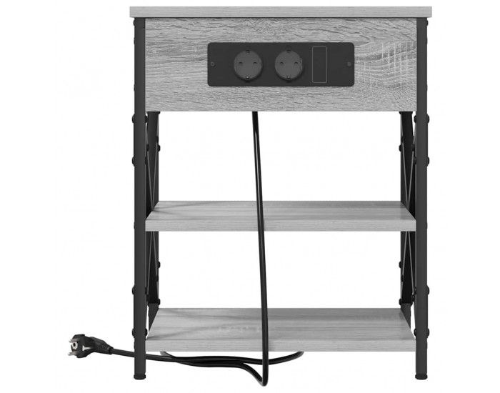 Sonata H Нощно шкафче с зарядна станция Сив сонома Инженерно дърво