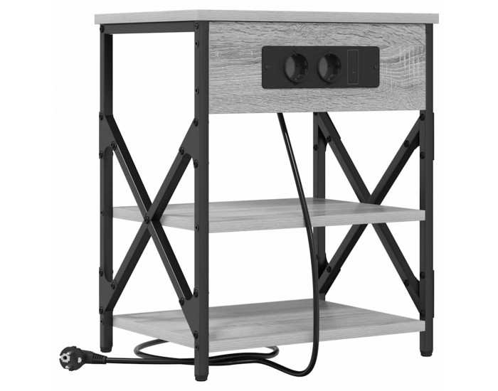 Sonata H Нощно шкафче с зарядна станция Сив сонома Инженерно дърво