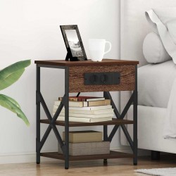 Sonata H Нощно шкафче с зарядна станция с рафт Кафяв дъб Инженерно дърво - Нощни шкафчета