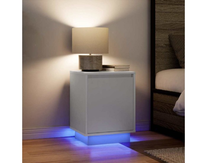 Sonata H Нощни шкафчета с LED осветление 2 бр., бели 38x34x50 cm