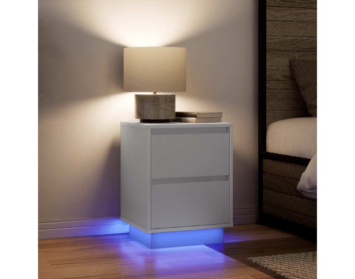 Sonata H Нощни шкафчета с LED осветление 2 бр., бели 38x34x50 cm