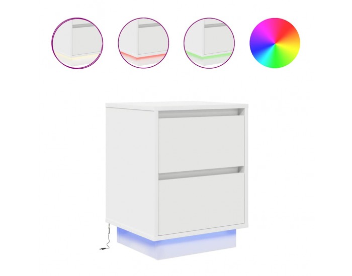 Sonata H Нощни шкафчета с LED осветление 2 бр., бели 38x34x50 cm
