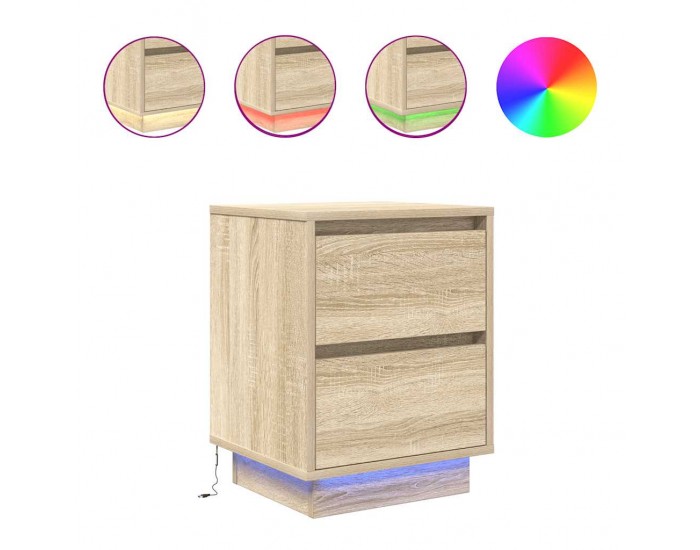 Sonata H Нощни шкафчета с LED осветление 2 бр. дъб сонома 38x34x50 cm