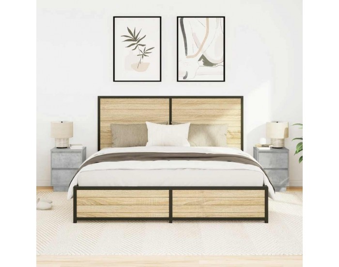 Sonata H Нощни шкафчета с LED осветление 2 бр., бетонно сиво 38x34x50 cm