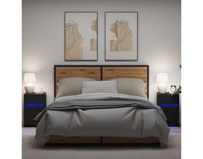 Sonata H LED нощно шкафче с чекмедже 2 pcs Черен дъб 38 x 34 x 61 см