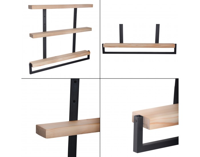 Стенен рафт Nykøbing с 3 рафта естествен/черен []