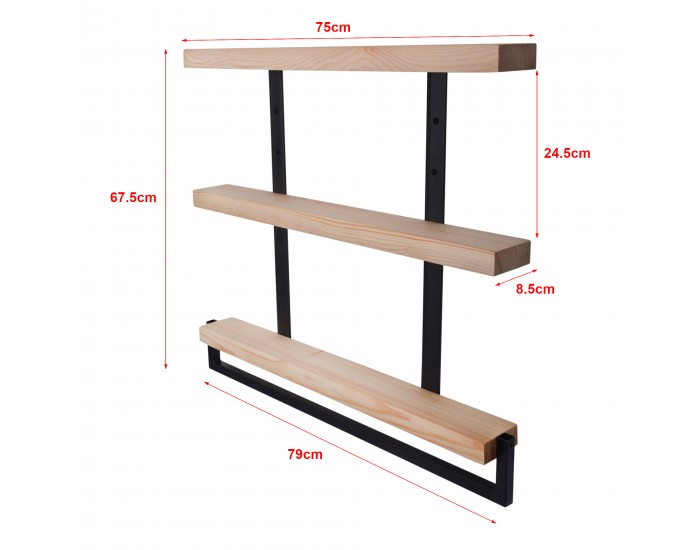 Стенен рафт Nykøbing с 3 рафта естествен/черен []