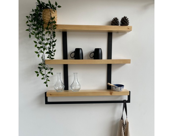 Стенен рафт Nykøbing с 3 рафта естествен/черен []