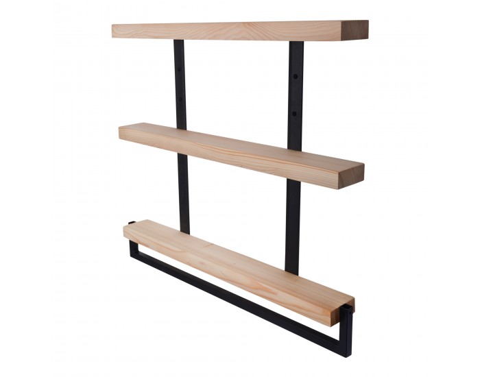 Стенен рафт Nykøbing с 3 рафта естествен/черен []