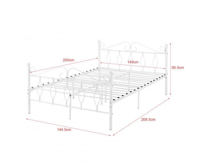 Метално легло Apolda 140x200 см двойно легло до 300 кг бяло []