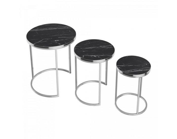 Маси за гнездене Bornholm в комплект от 3 бр., мрамор, черни []