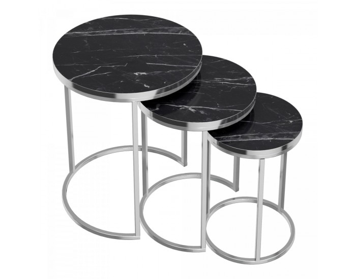 Маси за гнездене Bornholm в комплект от 3 бр., мрамор, черни []