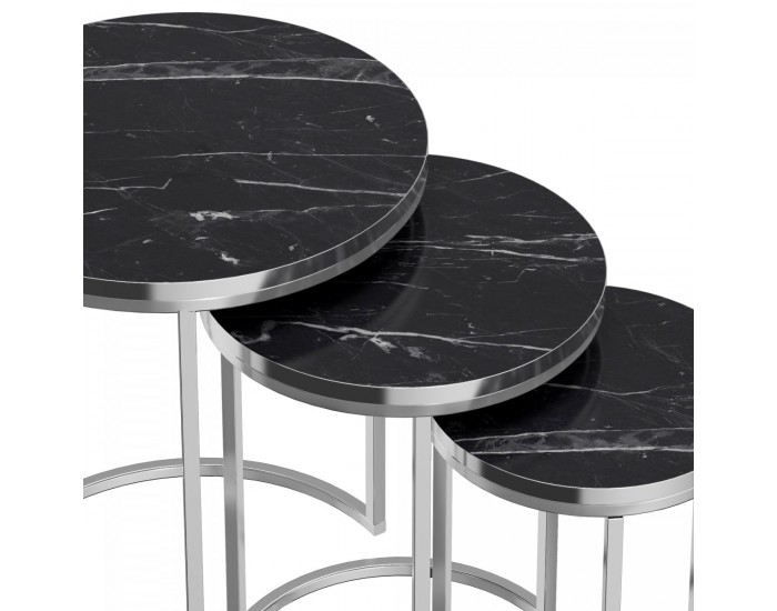 Маси за гнездене Bornholm в комплект от 3 бр., мрамор, черни []