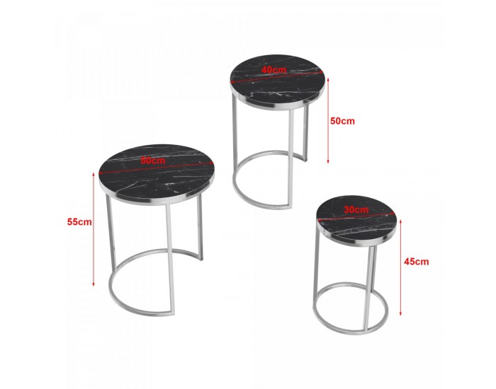 Маси за гнездене Bornholm в комплект от 3 бр., мрамор, черни []