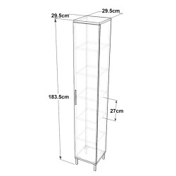 Висок шкаф Lieto с 6 отделения за съхранение 183,5 x 29,5 x 29,5 см дъб сив ​​[] - Шкафове за баня