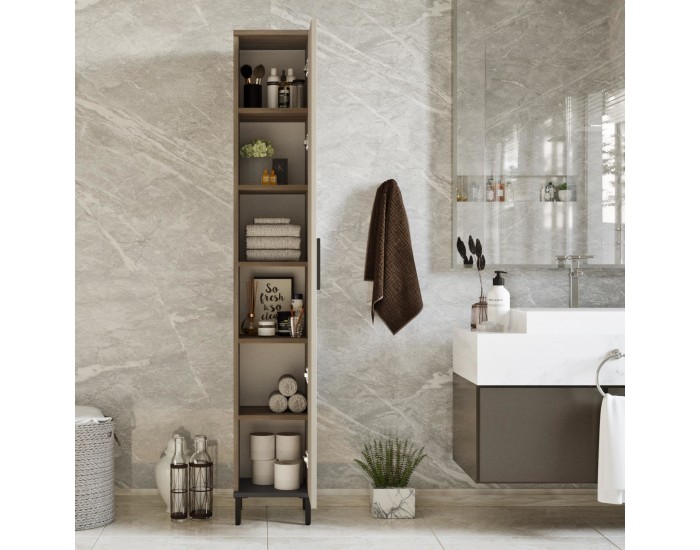 Висок шкаф Lieto с 6 отделения за съхранение 183,5 x 29,5 x 29,5 см дъб сив ​​[]