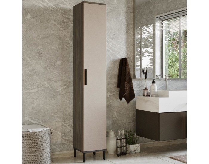 Висок шкаф Lieto с 6 отделения за съхранение 183,5 x 29,5 x 29,5 см дъб сив ​​[]