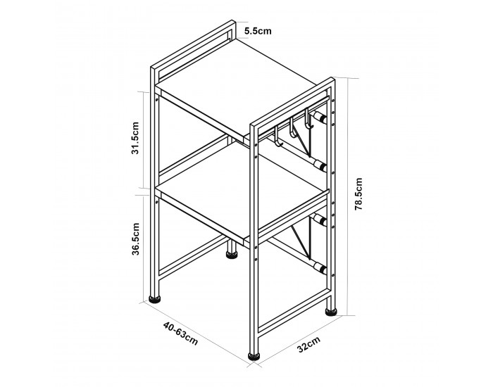 Sorsele регулируем кухненски рафт 79x40-63x32 см черен []