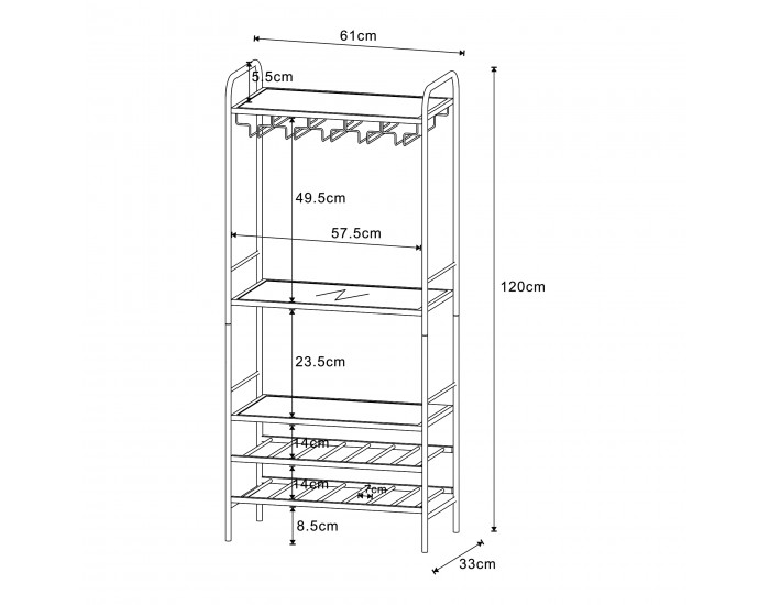 Стойка за вино Hustadvika 120x61x33см черно/дъб []