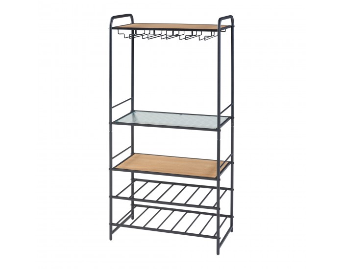 Стойка за вино Hustadvika 120x61x33см черно/дъб []