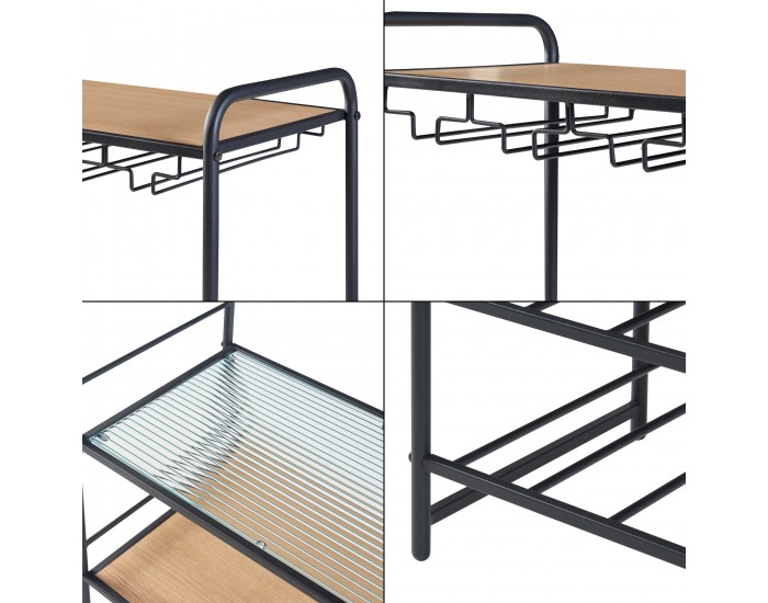 Стойка за вино Hustadvika 120x61x33см черно/дъб []