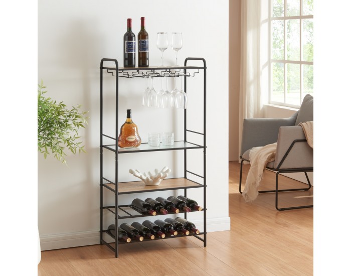 Стойка за вино Hustadvika 120x61x33см черно/дъб []