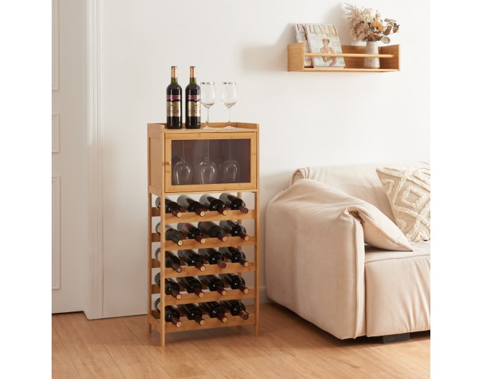 Поставка за вино Gjerstad 100x47x28см естествен бамбук []