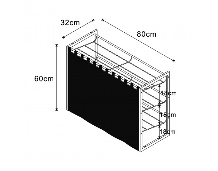 Поставка за обувки Sel с комплект завеси от 3 черни []