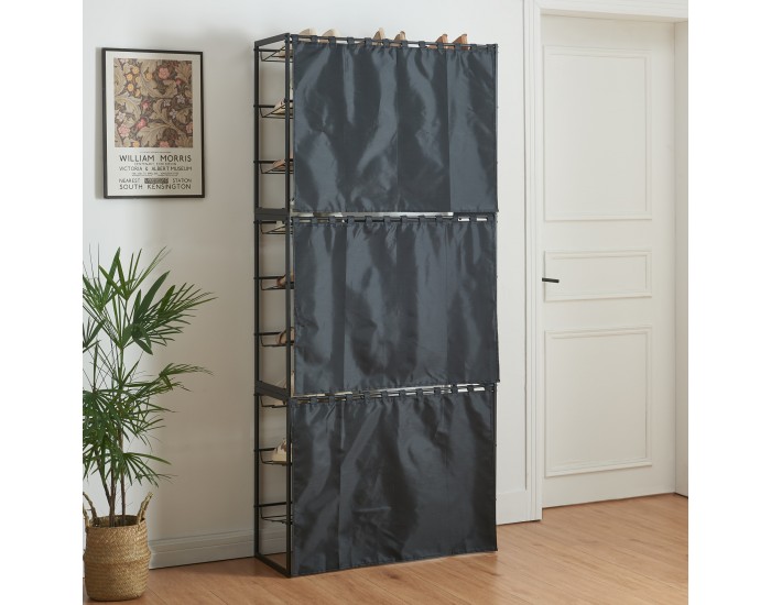 Поставка за обувки Sel с комплект завеси от 3 черни []