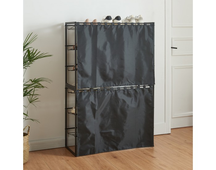 Поставка за обувки Sel с комплект завеси от 2 черни []