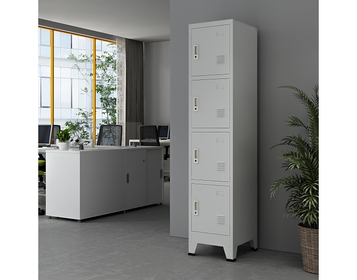 Шкаф Joroinen с 4 врати стоманен прахово боядисан 180x38x45 см сив []