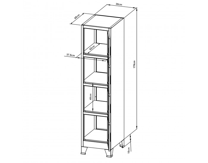 Шкаф Joroinen с 4 врати стоманен прахово боядисан 180x38x45 см сив []