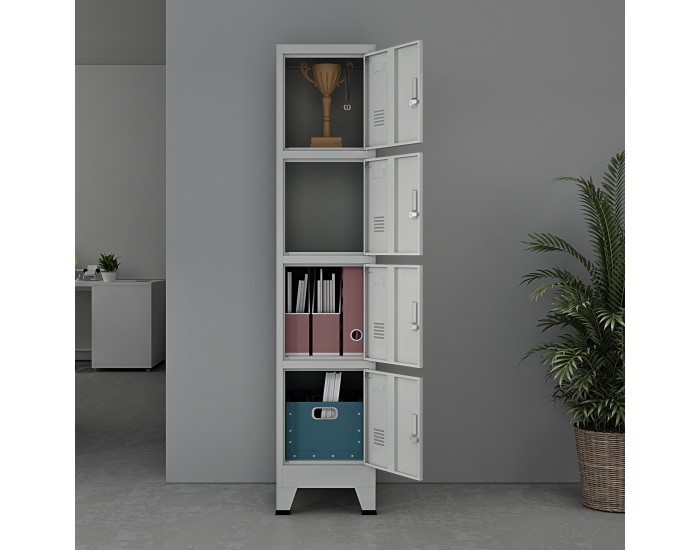 Шкаф Joroinen с 4 врати стоманен прахово боядисан 180x38x45 см сив []