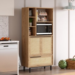 Кухненски шкаф Kvænangen 162x75x36 см дъб/ратан [] - Шкафове, Витрини, Модулни секции