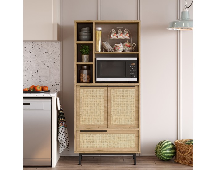 Кухненски шкаф Kvænangen 162x75x36 см дъб/ратан []