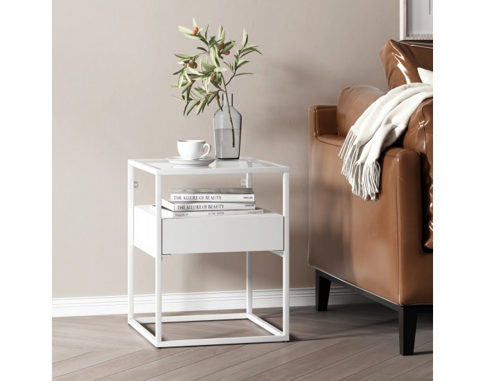 Помощна маса Vissenbjerg с чекмедже, матово бяло []