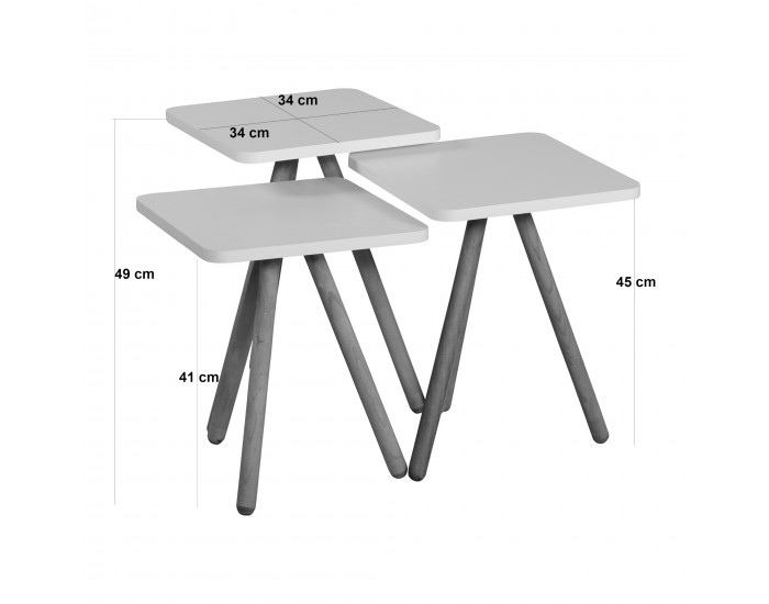Маси за гнездо Hobro в комплект от 3, квадратни, 49 x 34 x 34 см, сиво/бяло/роза []