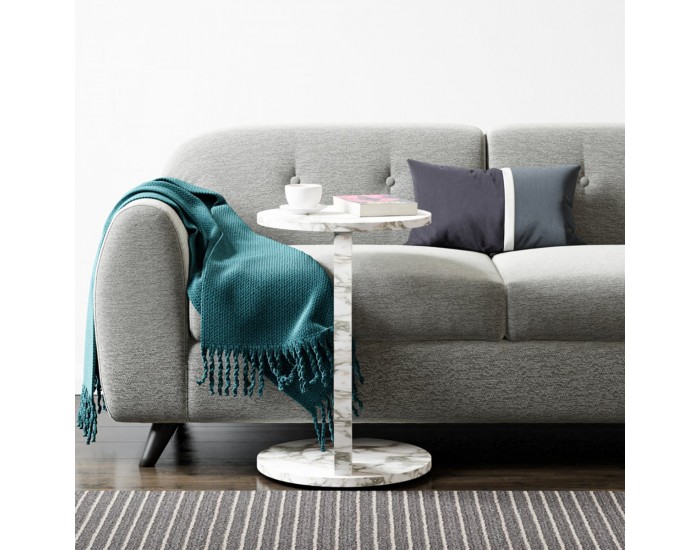 Помощна маса Holeby 56 x Ø 38 см мраморна визия, кремаво бяло []