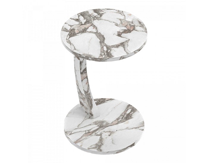 Помощна маса Holeby 56 x Ø 38 см мраморна визия, кремаво бяло []