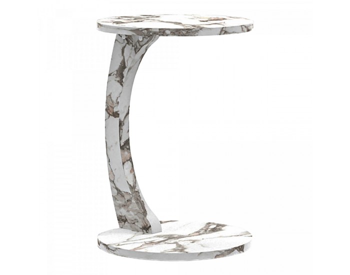 Помощна маса Holeby 56 x Ø 38 см мраморна визия, кремаво бяло []